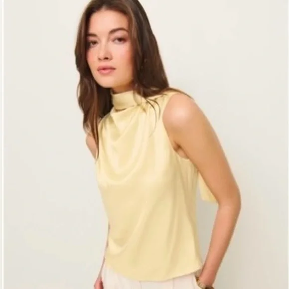 New Reformation Norella Top in Blonde Silk | 4 - Picture 4 of 10